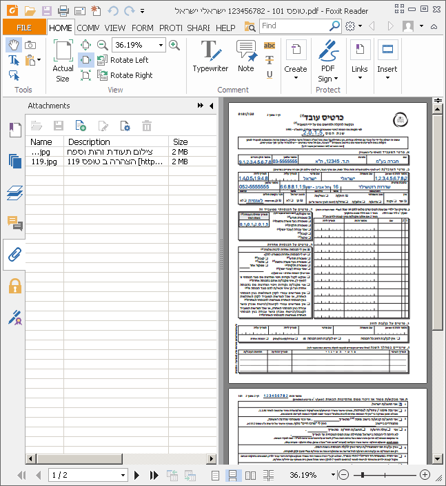 פתיחת קבצים מצורפים עם Foxit Reader